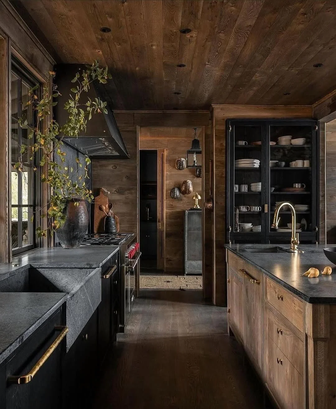 7. Woodland Texture and Soft Industrial Detail (Rustic Kitchen Island Ideas)