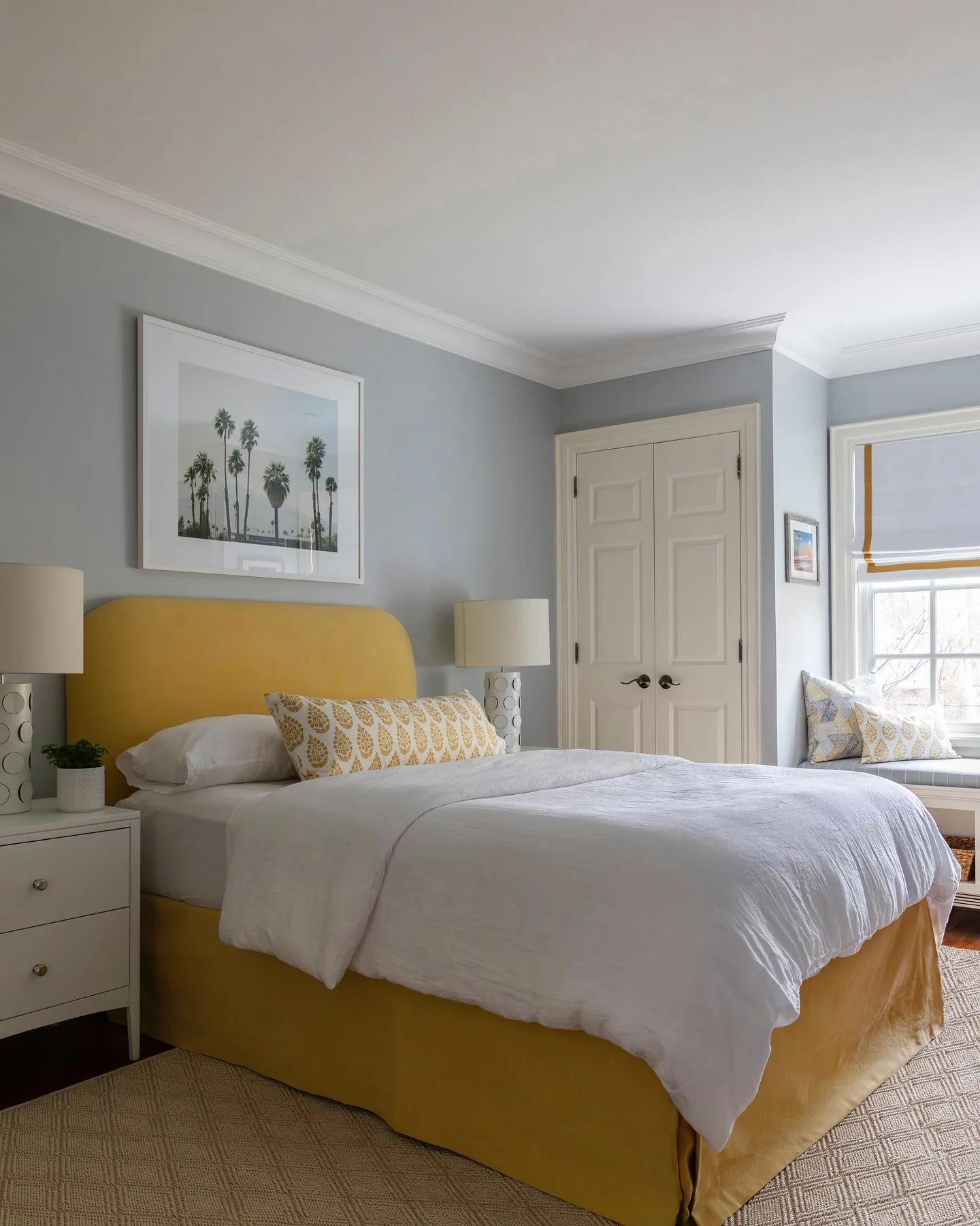 5. Sunny Sophistication with Classic Lines (Yellow and Gray Bedroom Ideas)