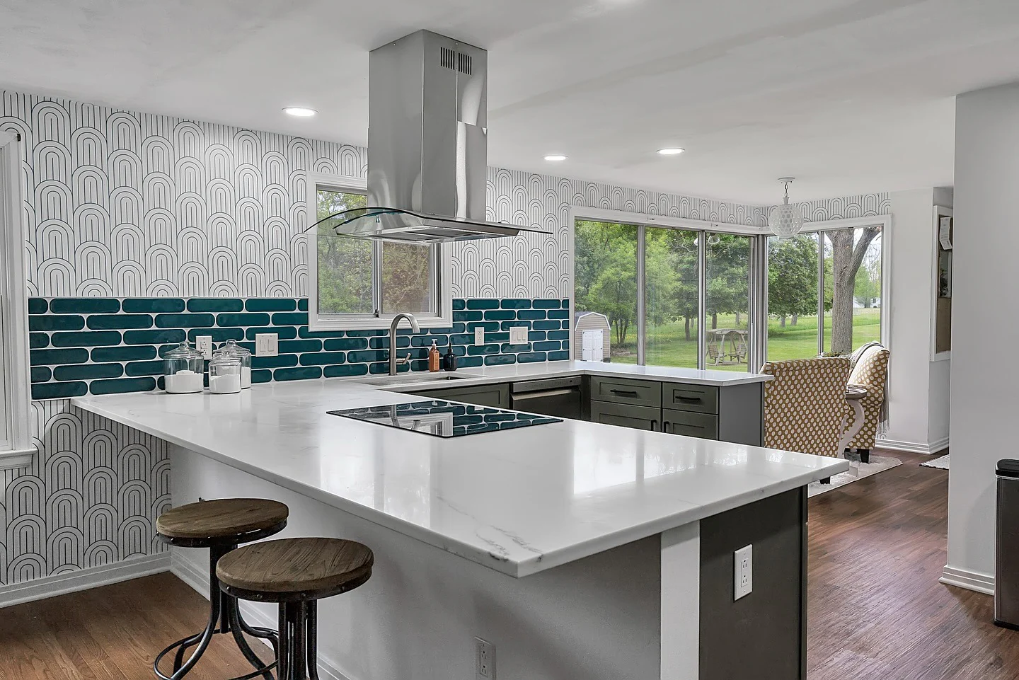 13. Minimalist White with Mid-Century Influences (Granite Countertops Kitchen Ideas)