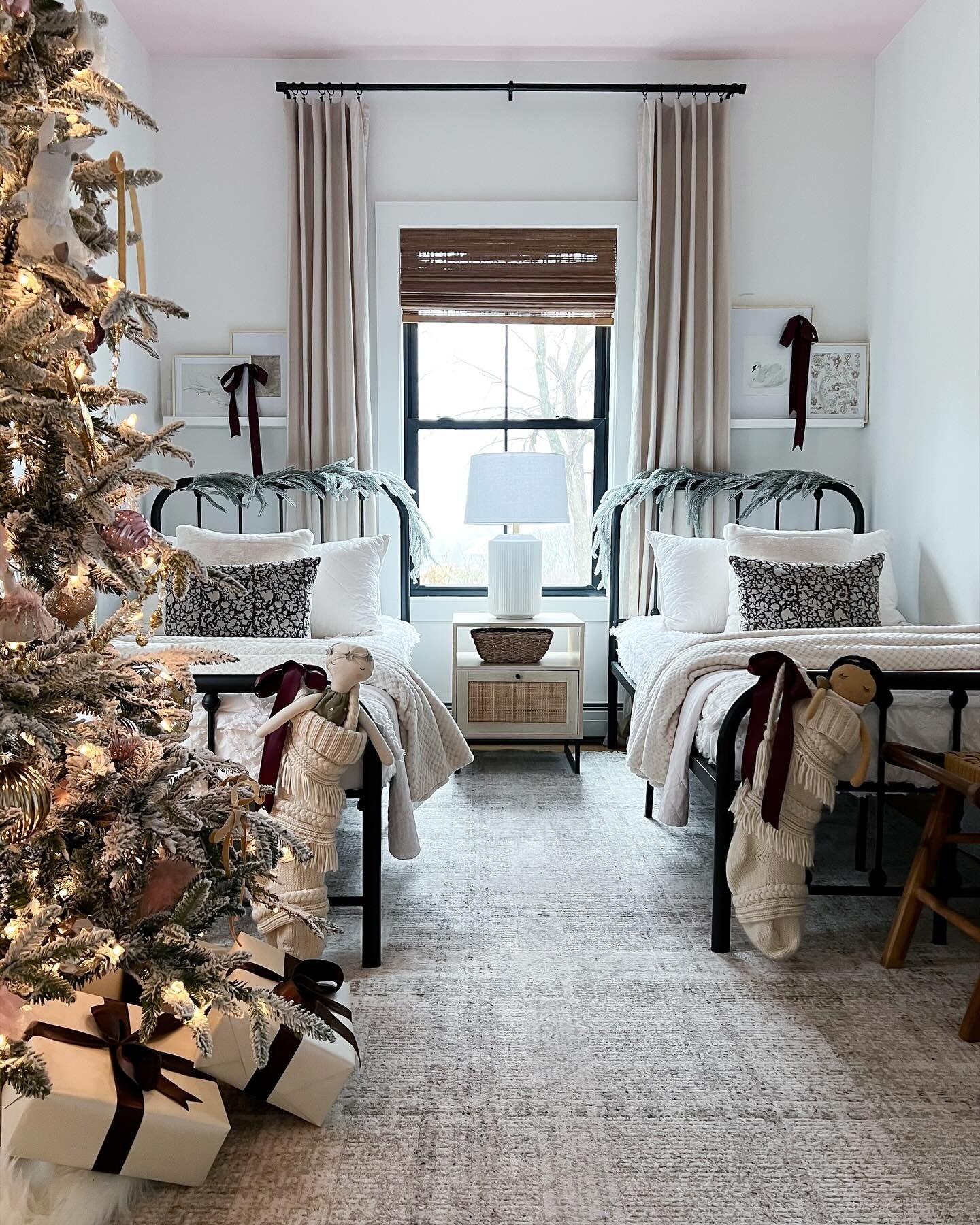 2. Crisp Minimalist Twin Setup with Holiday Layers (Christmas Bedroom Ideas)