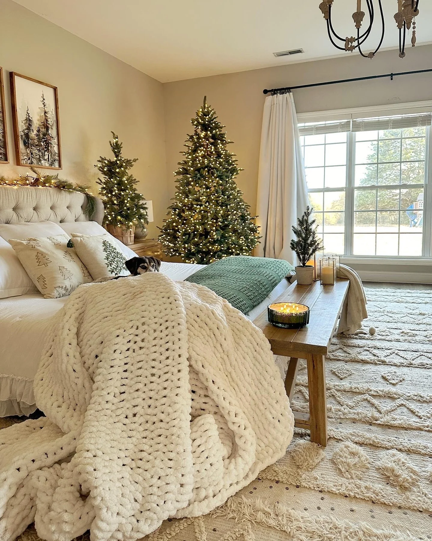 3. Traditional Tree-Filled Retreat (Christmas Bedroom Ideas)