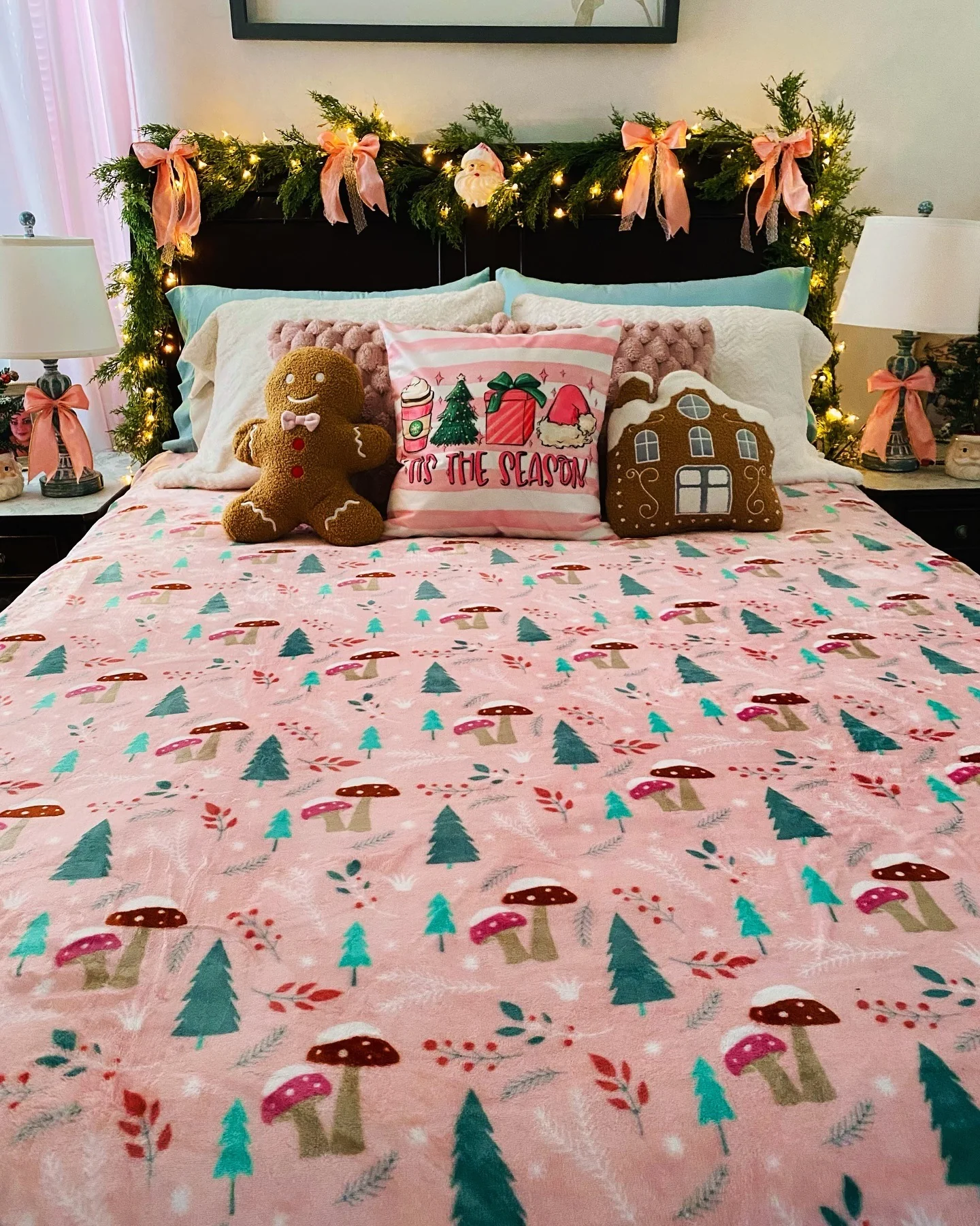 20. Candy-Colored Pink with Gingerbread Whimsy (Christmas Bedroom Ideas)