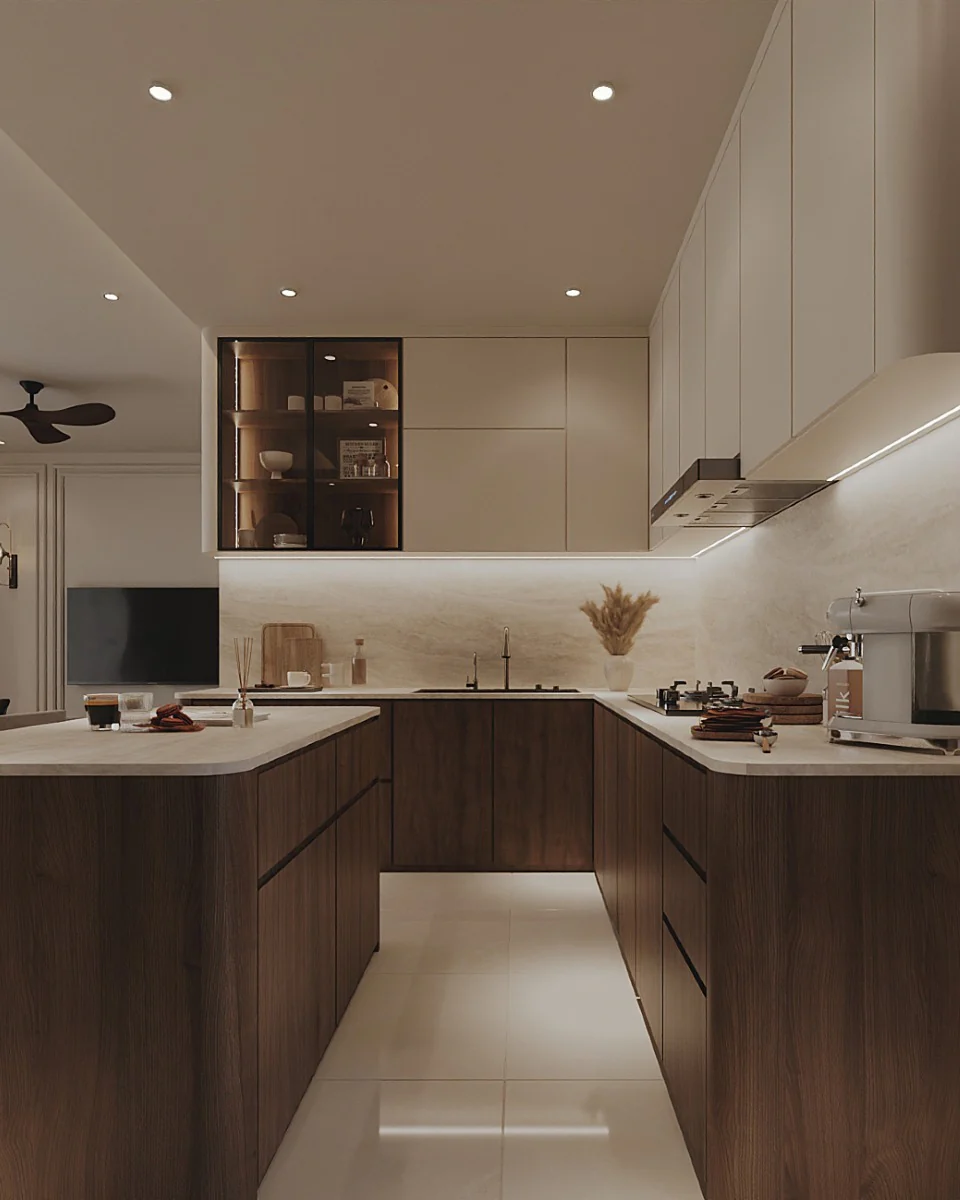 11. Sleek Walnut Oak with Warm Taupe Undertones (Oak Cabinets Kitchen Ideas)