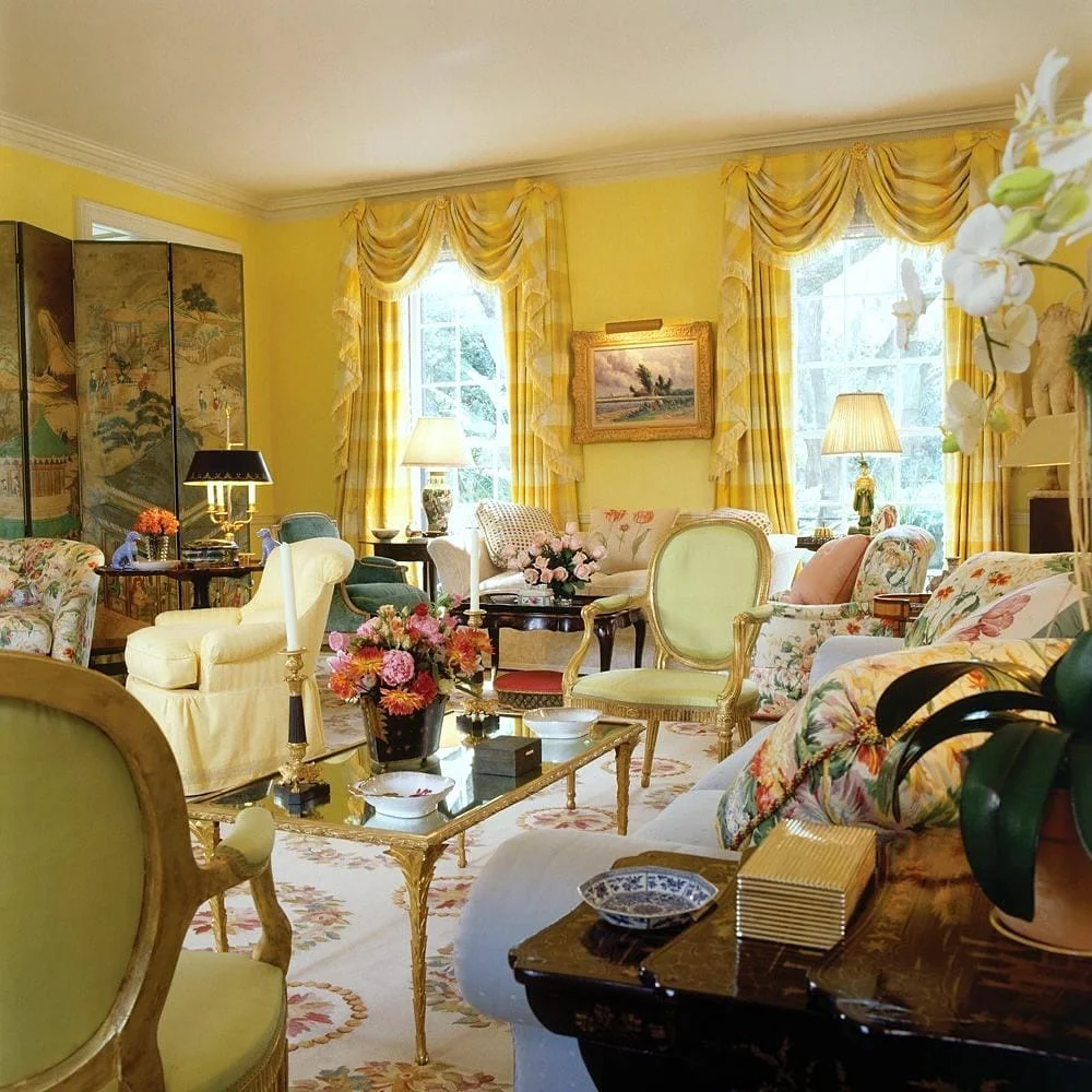 3. Garden Parlor Elegance in Yellow and Gold (vintage living room ideas)
