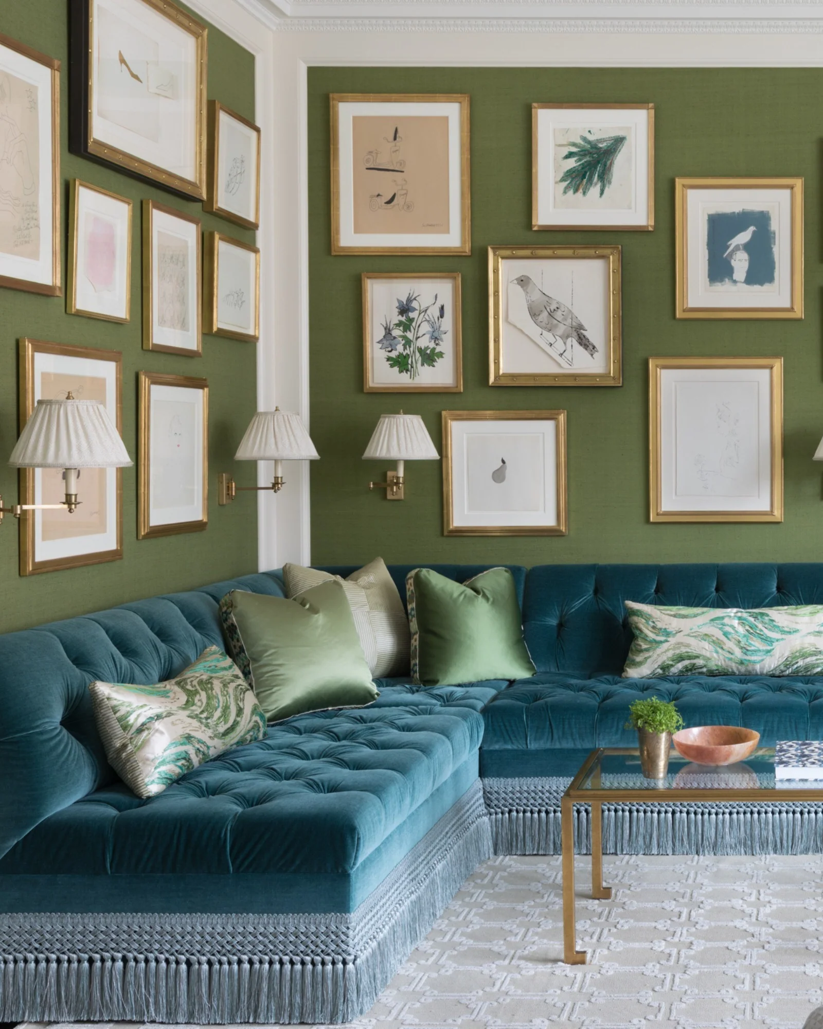 8. Jewel-Tone Luxe with Green Walls (vintage living room ideas)