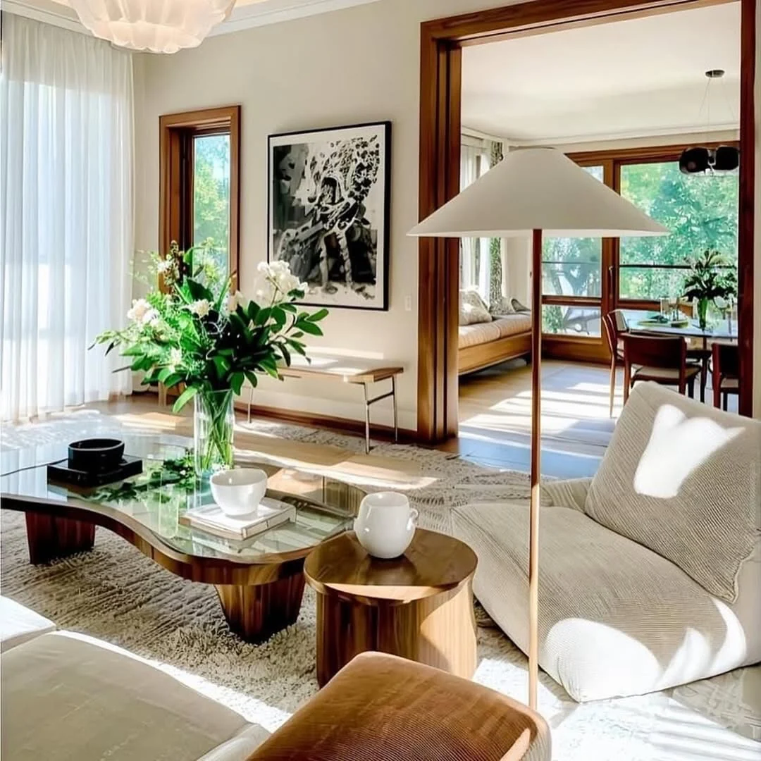 25. Sculptural Neutrals with Graphic Contrast (vintage living room ideas)