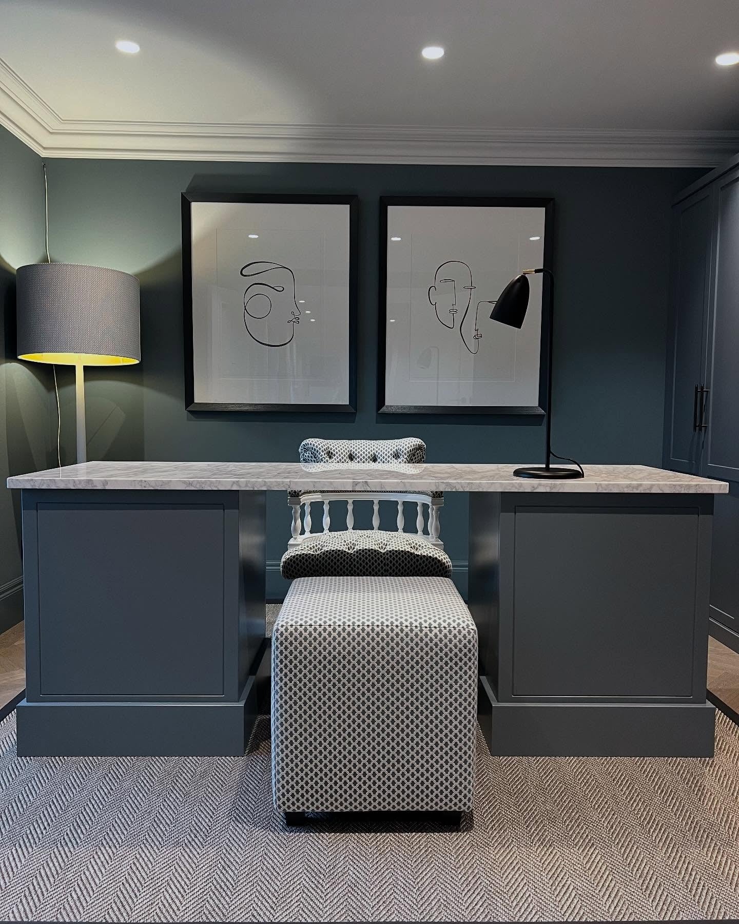 2. Moody Elegance with Graphite and Marble (Simple Home Office Ideas)