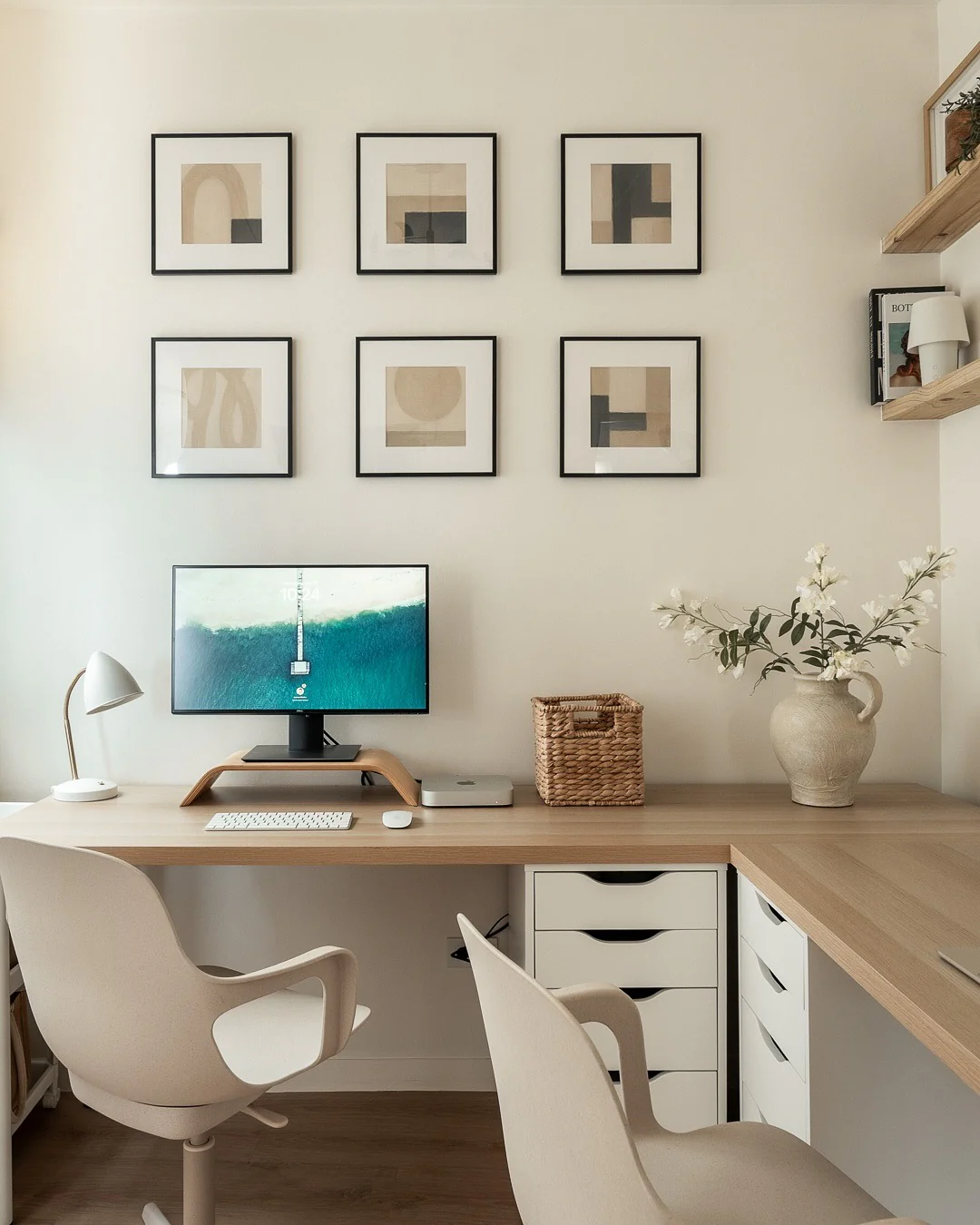 21. Soft Neutrals and Minimal Framing (Simple Home Office Ideas)