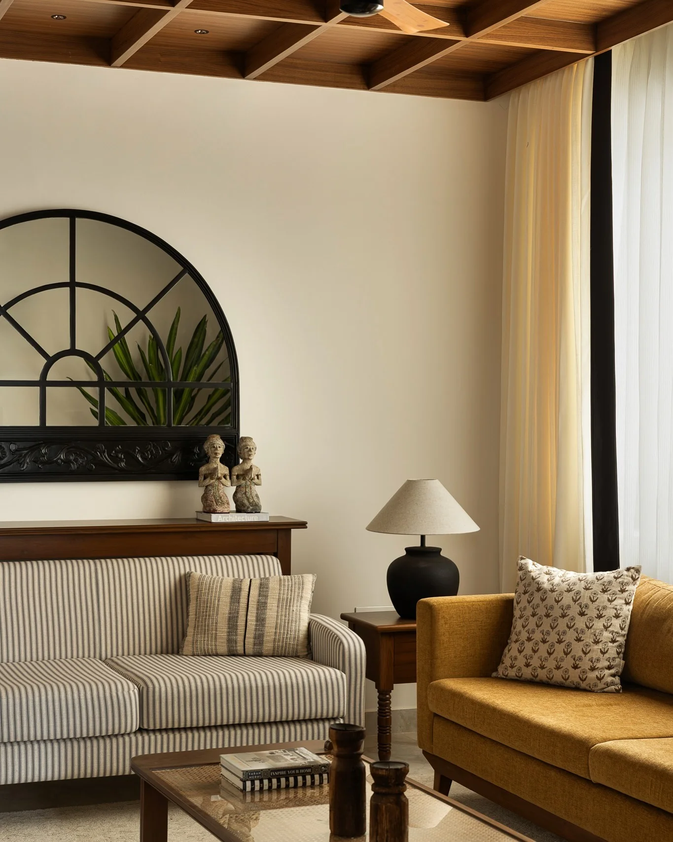 10. Heritage Touch with Mustard and Wood (Warm and Cozy Living Room Ideas)