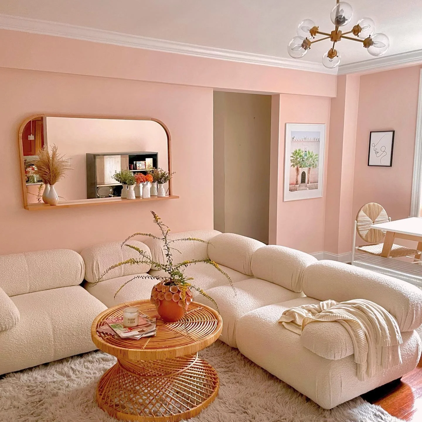 3. Peachy Neutral Retreat with Organic Textures (Pink Living Room Ideas)