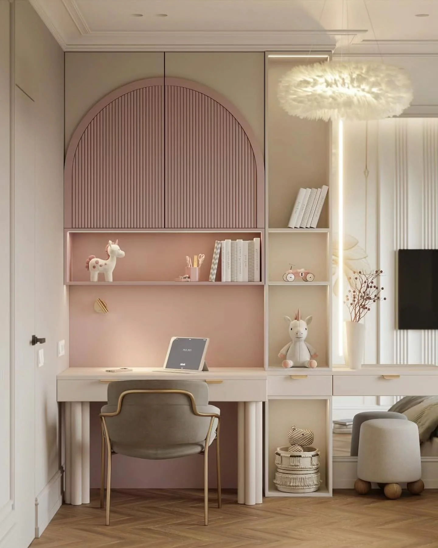 17. Minimalist Pink Alcove Desk (Pink Office Ideas)