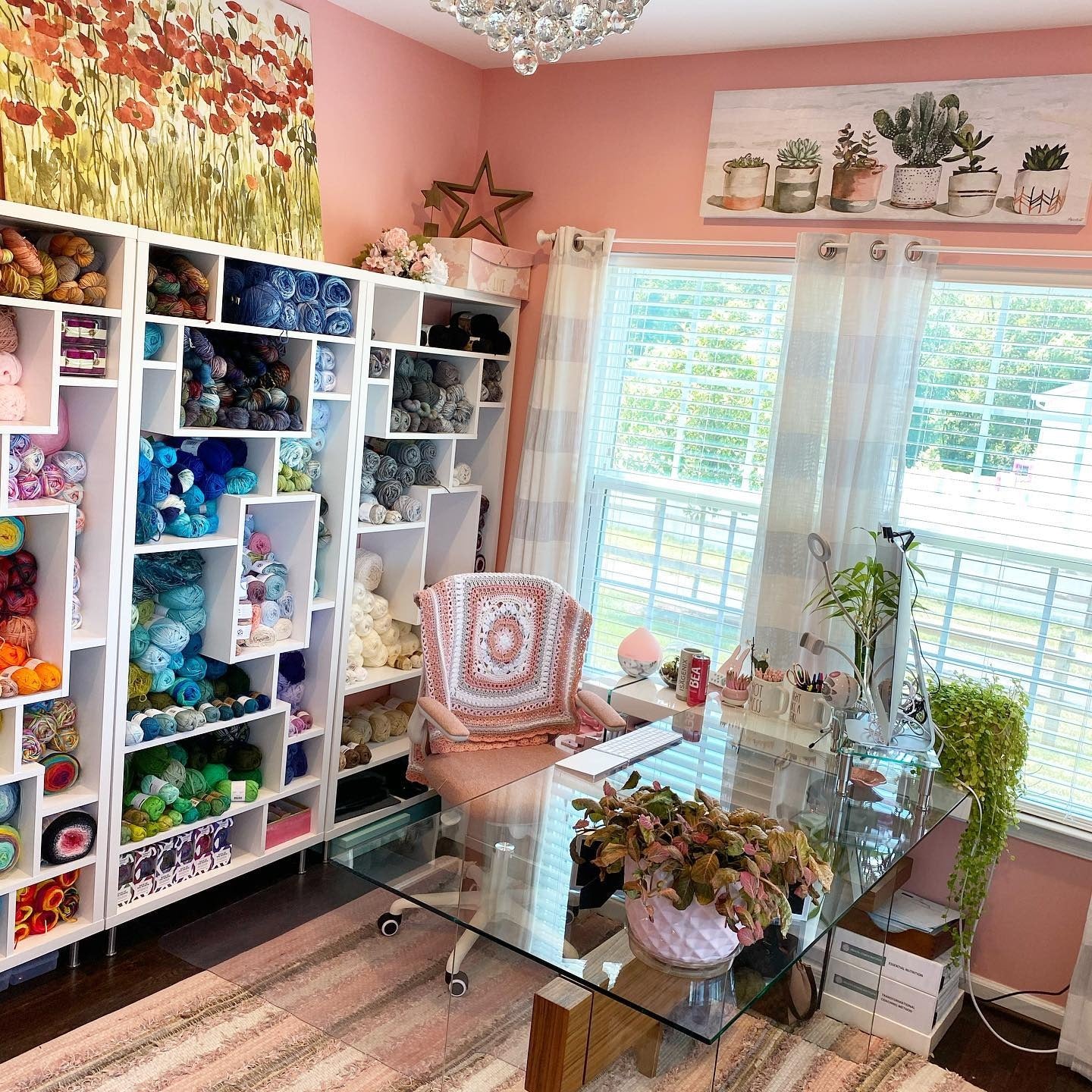 5. Yarn Studio with Blush Elegance (Pink Office Ideas)