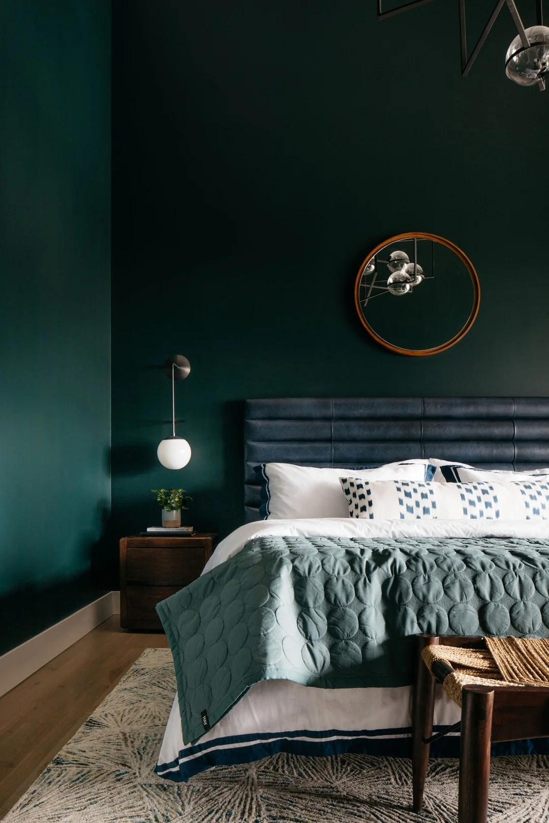 18. Minimalist Edge with Blue-Green Sophistication (Dark Green Bedroom Ideas)