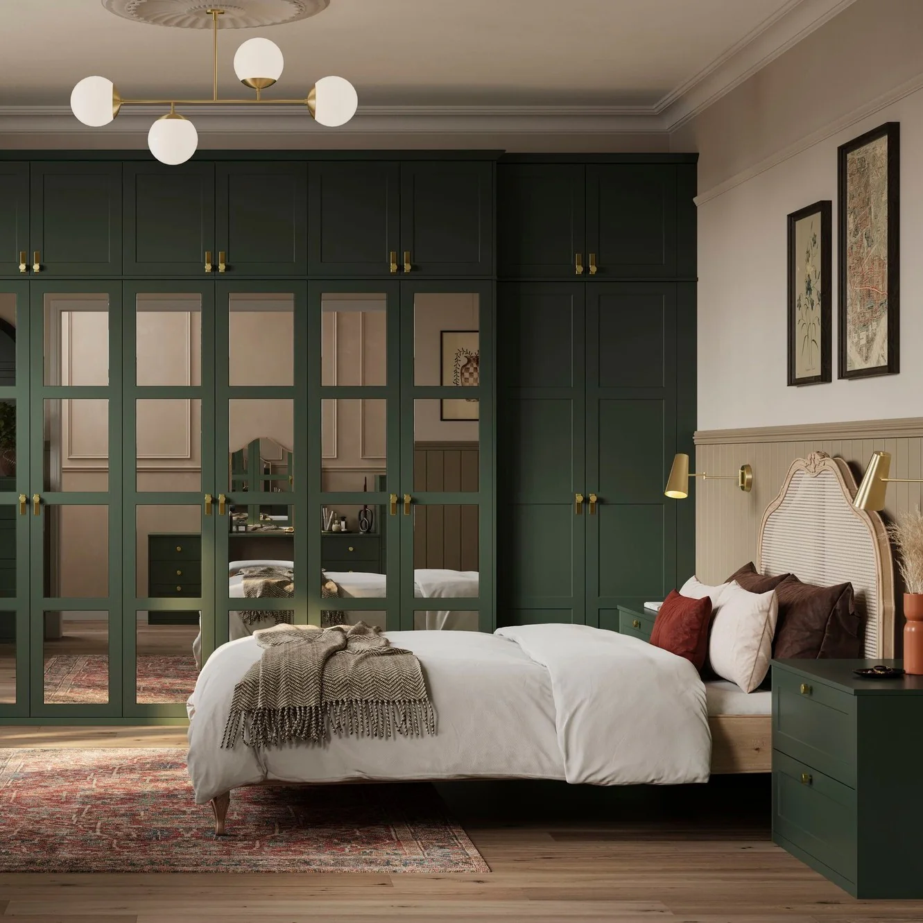 22. Tailored Classic with Deep Green Wardrobes (Dark Green Bedroom Ideas)