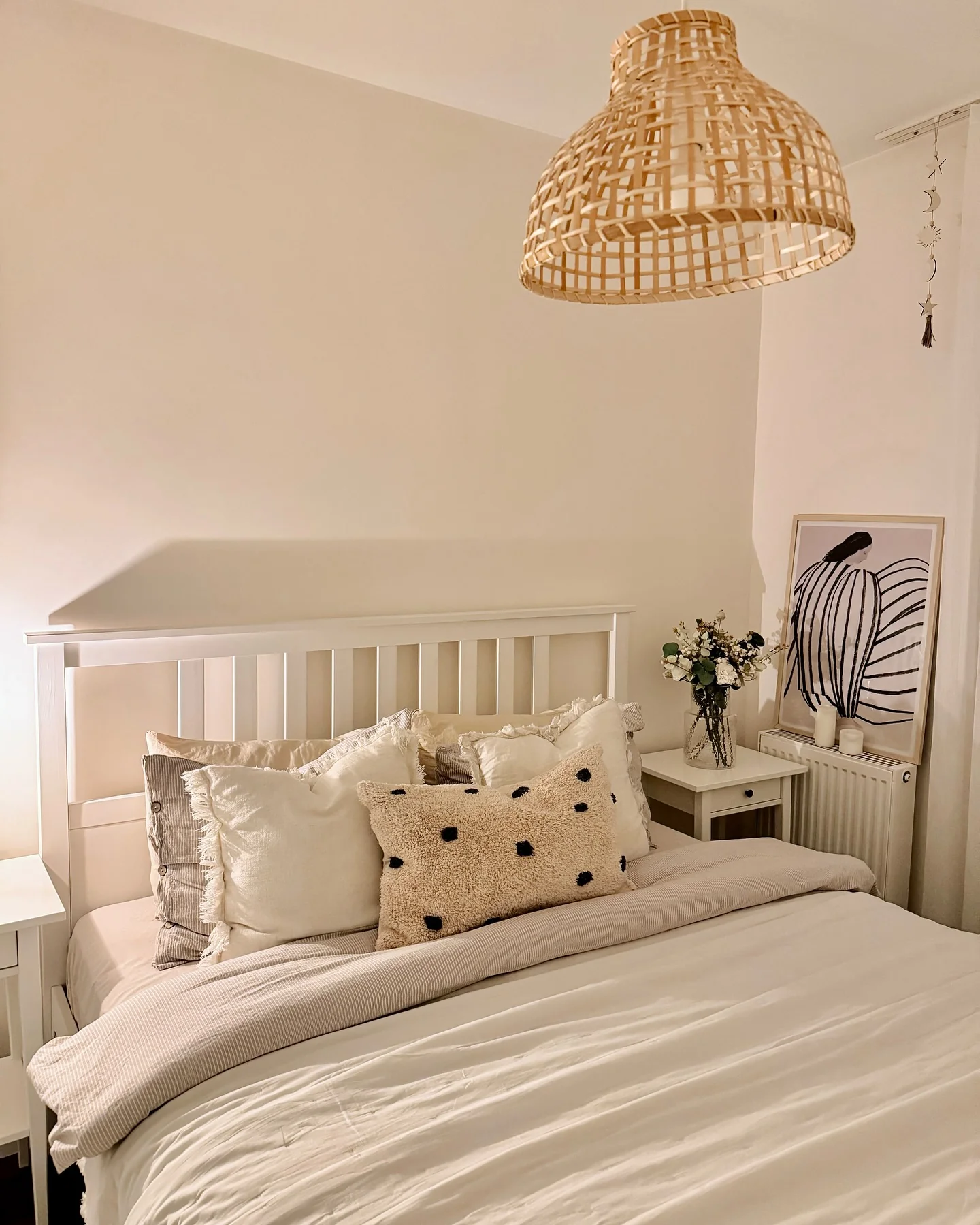 9. Understated Layers with Woven Warmth (Scandinavian Bedroom Ideas)