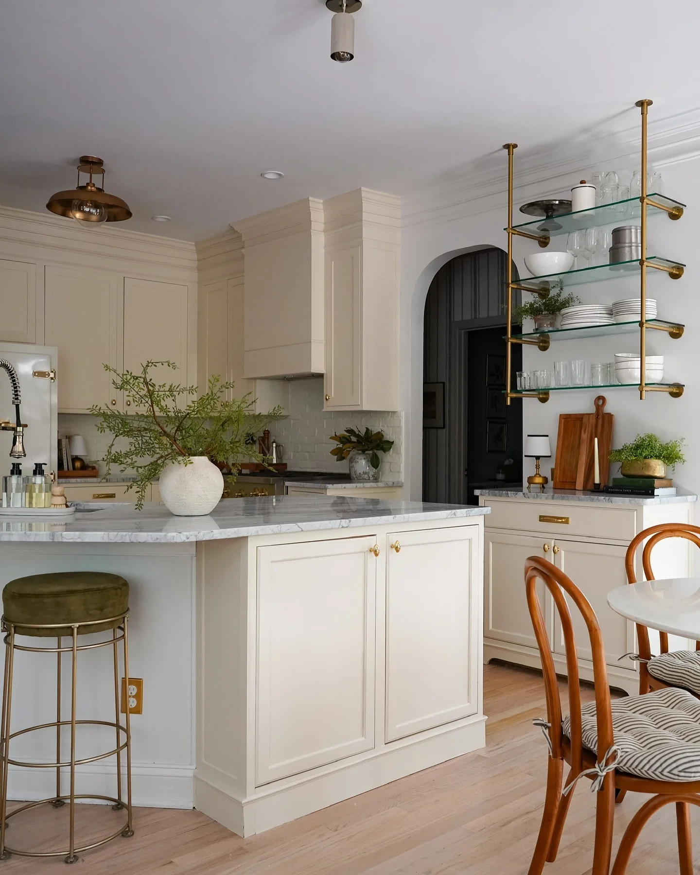 3. Soft Classic Neutrals with Brass and Glass Touches (classic kitchen ideas)