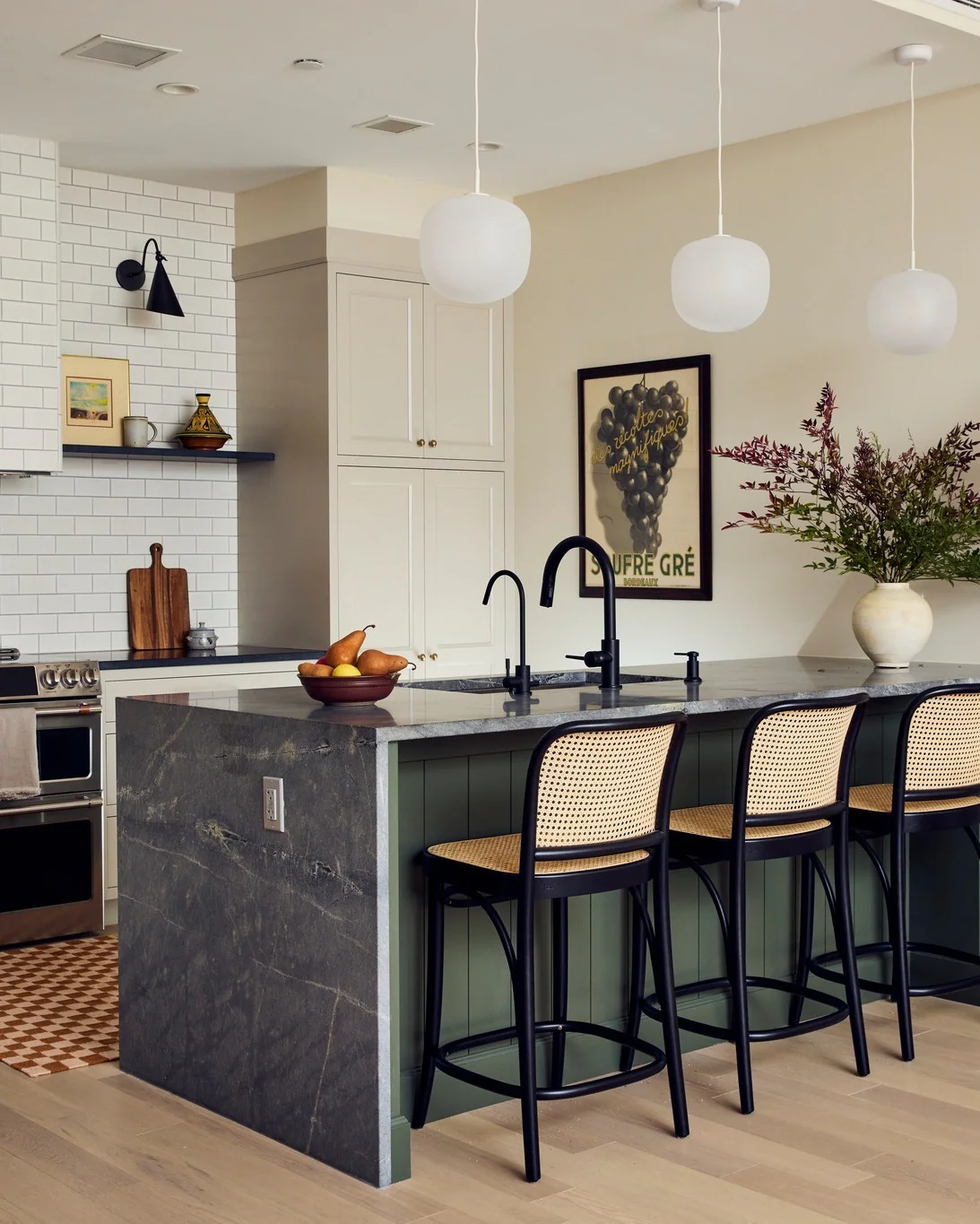 8. Eclectic Harmony with Earthy Green and Woven Textures (classic kitchen ideas)