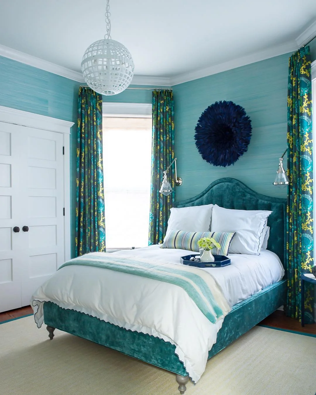 5. Retro Revival with Vibrant Pattern Play (Turquoise Bedroom Ideas)