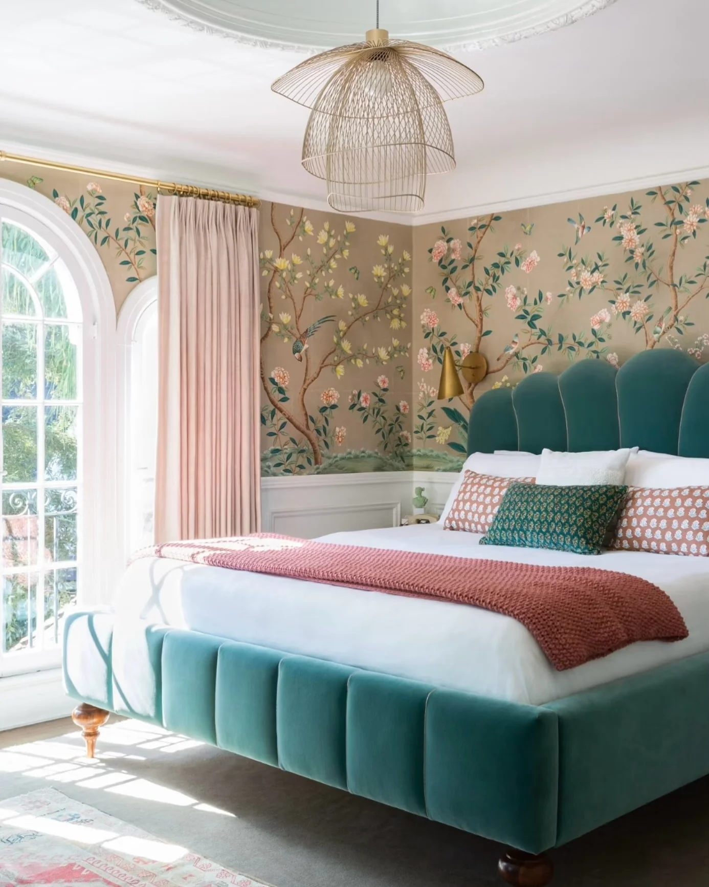 15. Botanical Accents with Rich Teal Upholstery (Turquoise Bedroom Ideas)