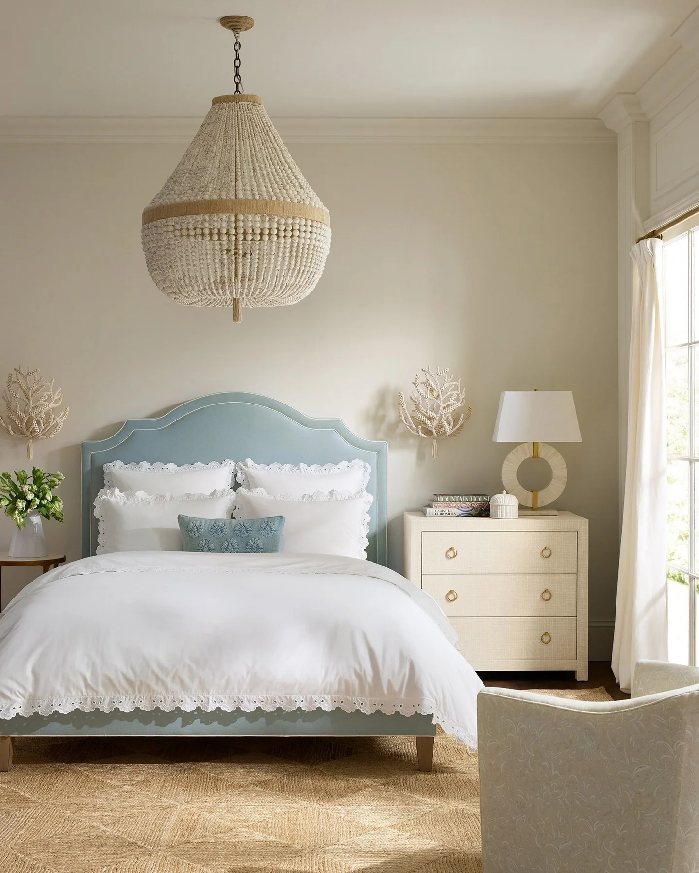 23. Seaside Elegance with Soft Blue Upholstery (Turquoise Bedroom Ideas)