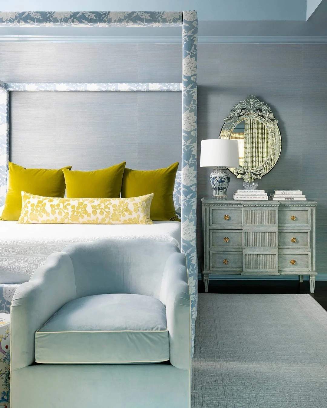20. Soft Glam with Citrine and Powder Blue (Turquoise Bedroom Ideas)