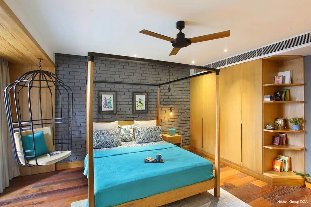 24. Modern Mix with Wood and Teal (Turquoise Bedroom Ideas)