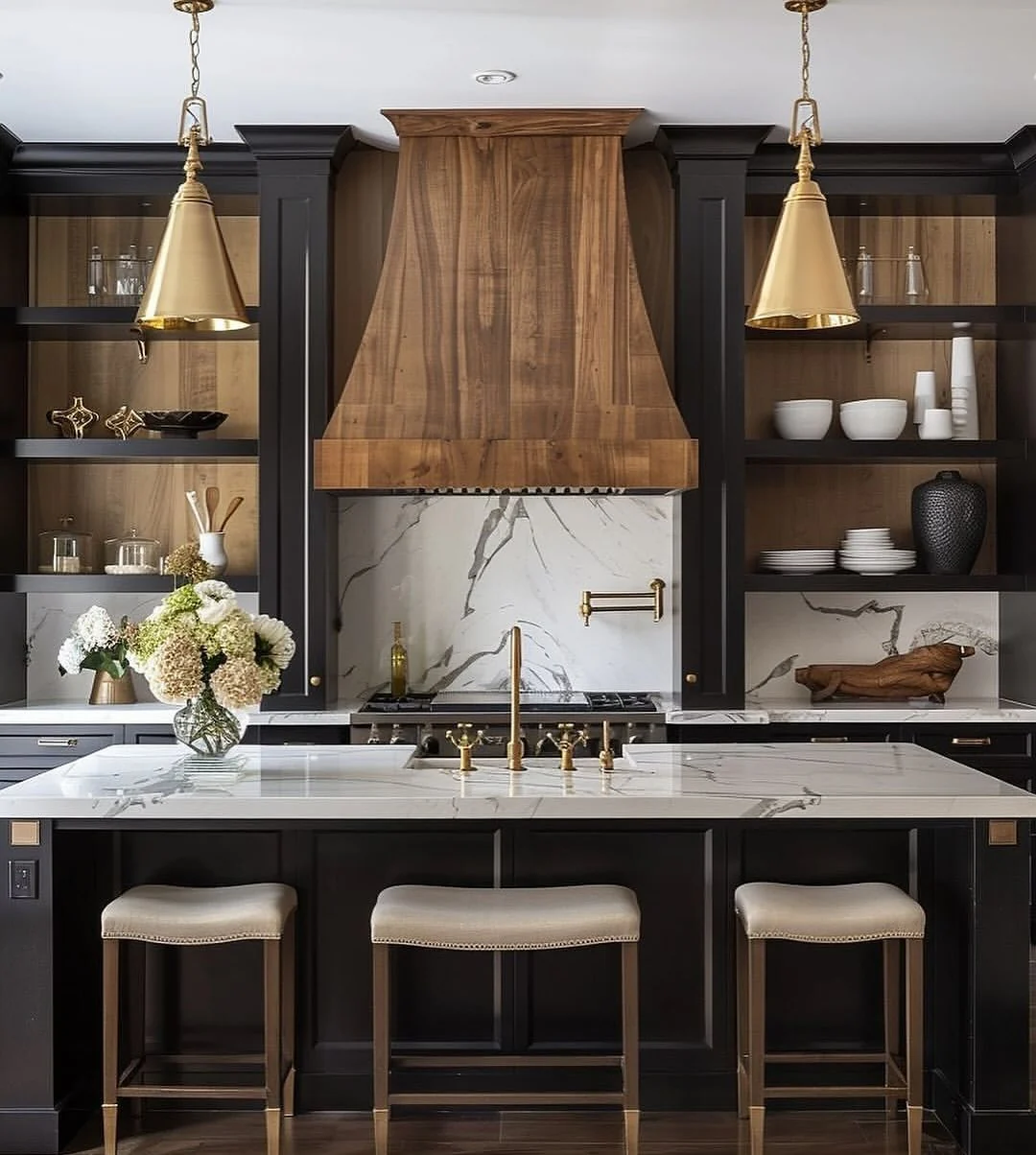 6. Dramatic Elegance with Marble and Walnut (Unique Kitchen Ideas)