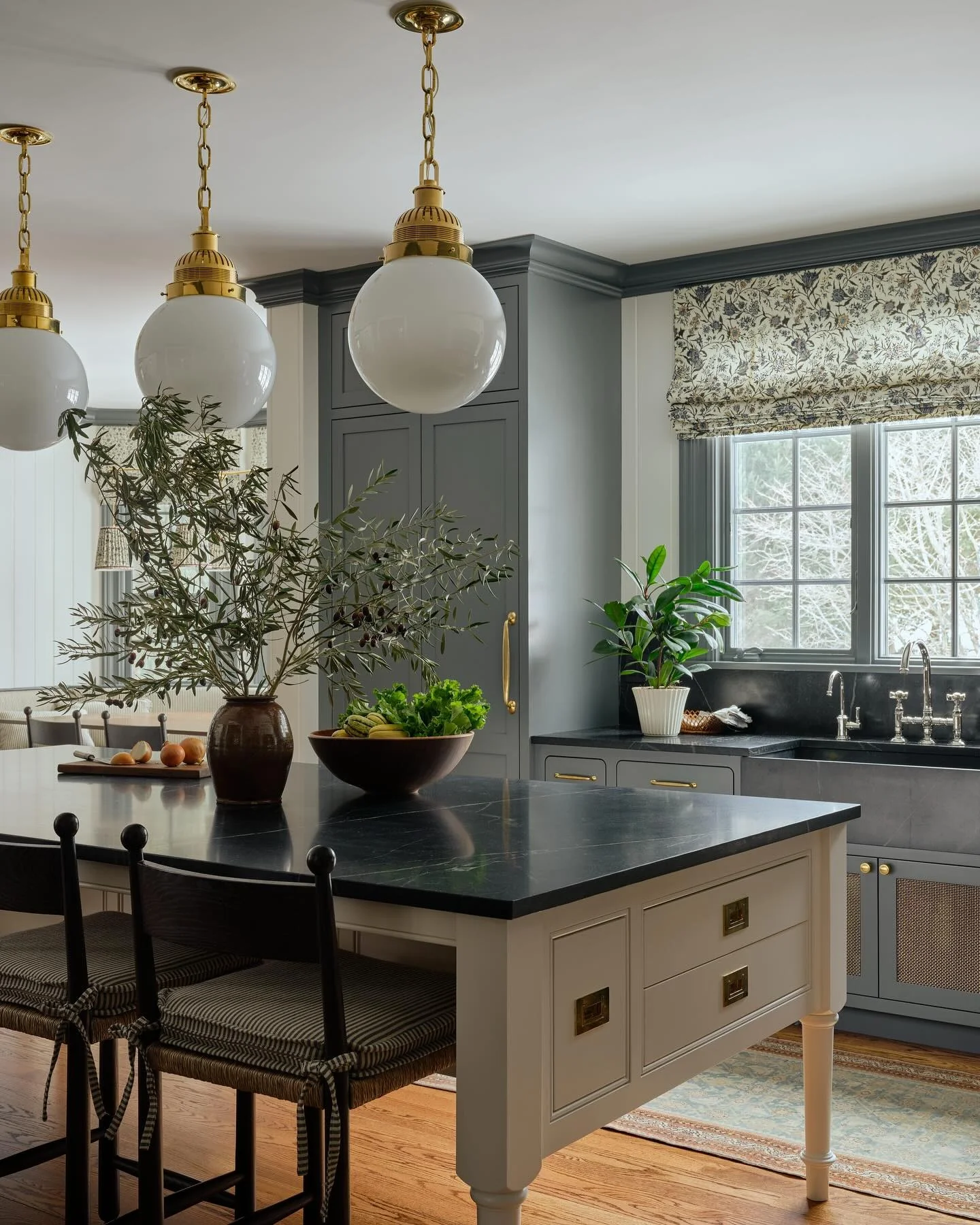 12. Charcoal and Brass with Classic Detailing (Unique Kitchen Ideas)