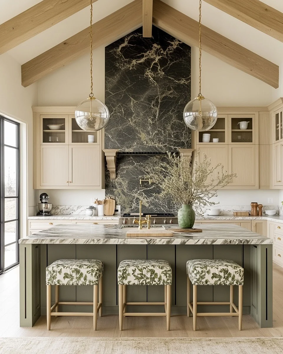 14. Patterned Stools and Vaulted Drama (Unique Kitchen Ideas)