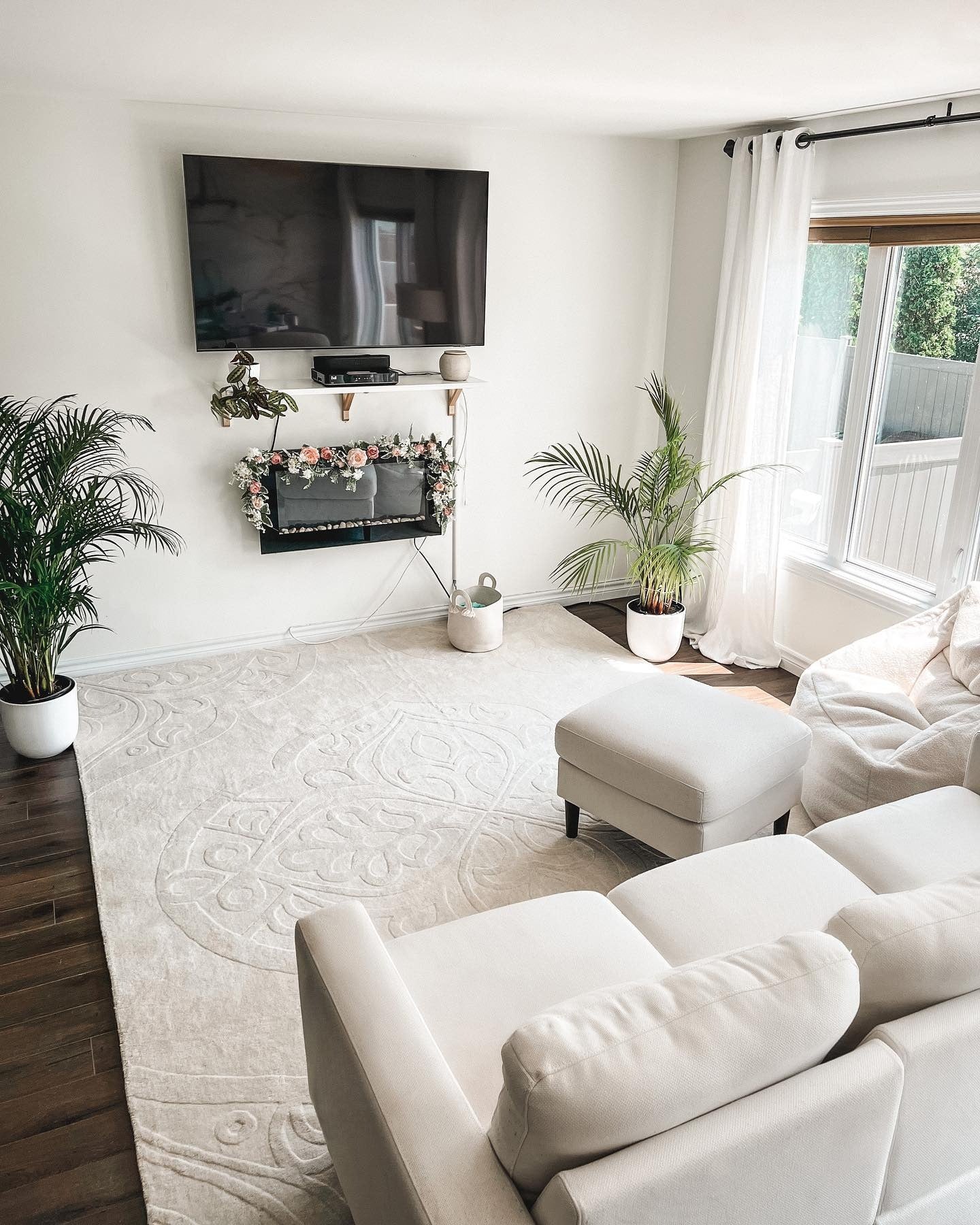 7. Modern Simplicity with Layered Textures (White Living Room Ideas)