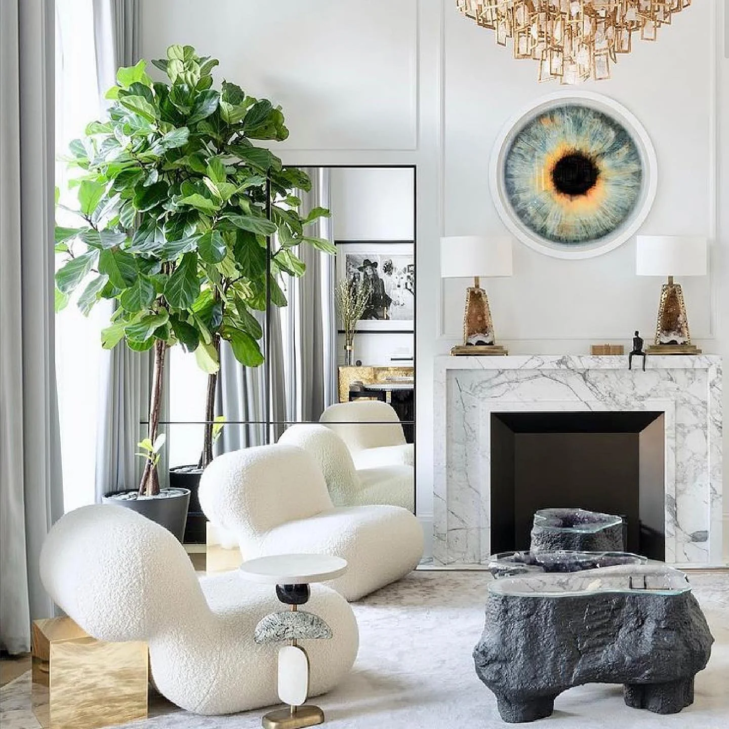 22. Sculptural Luxe with Dramatic Texture (White Living Room Ideas)