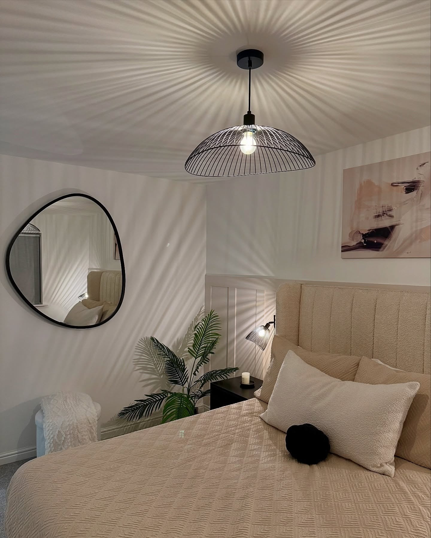 12. Moody Texture with Sculpted Lighting (Spare Bedroom Ideas)