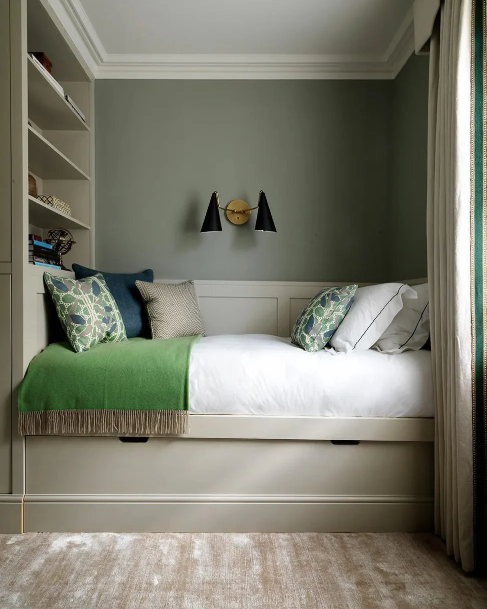 18. Compact Built-In with Sage and Emerald (Spare Bedroom Ideas)