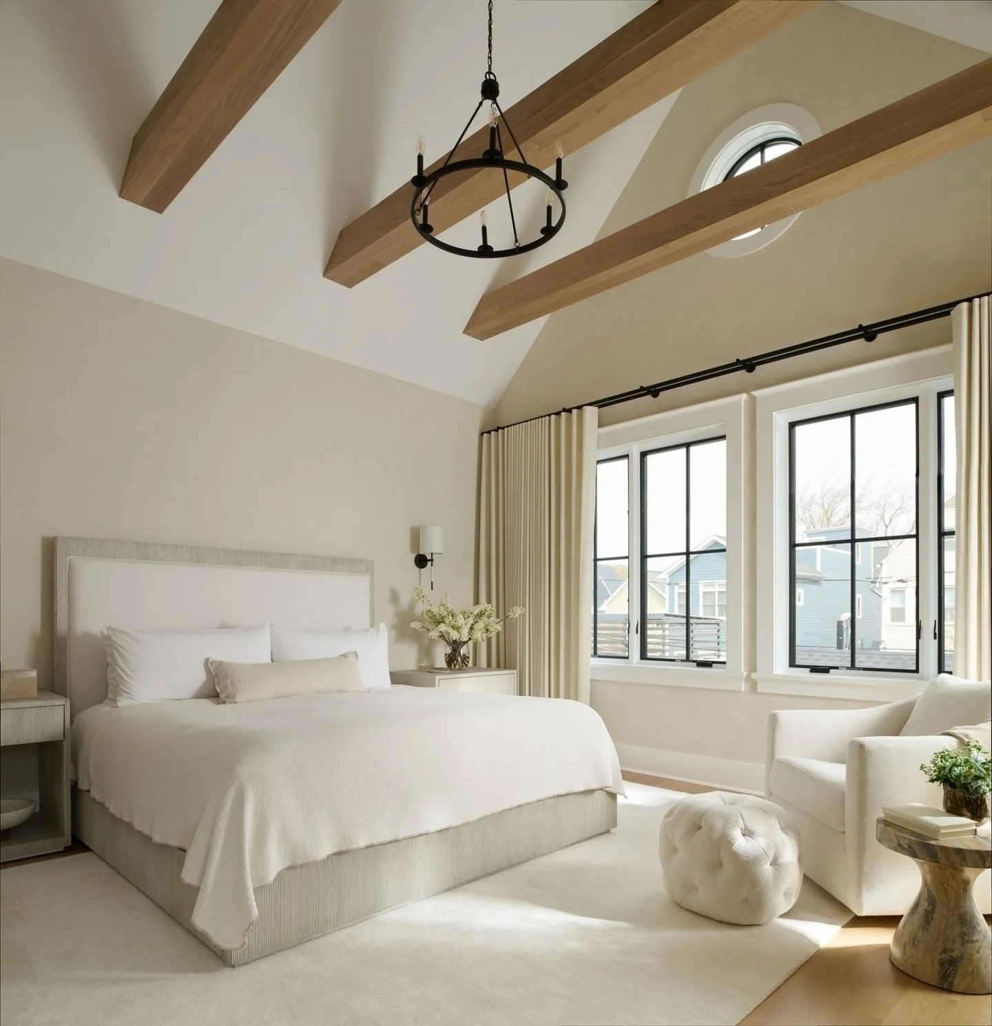 2. Layered Neutrals with Textured Glamour (Off White Bedroom Ideas)