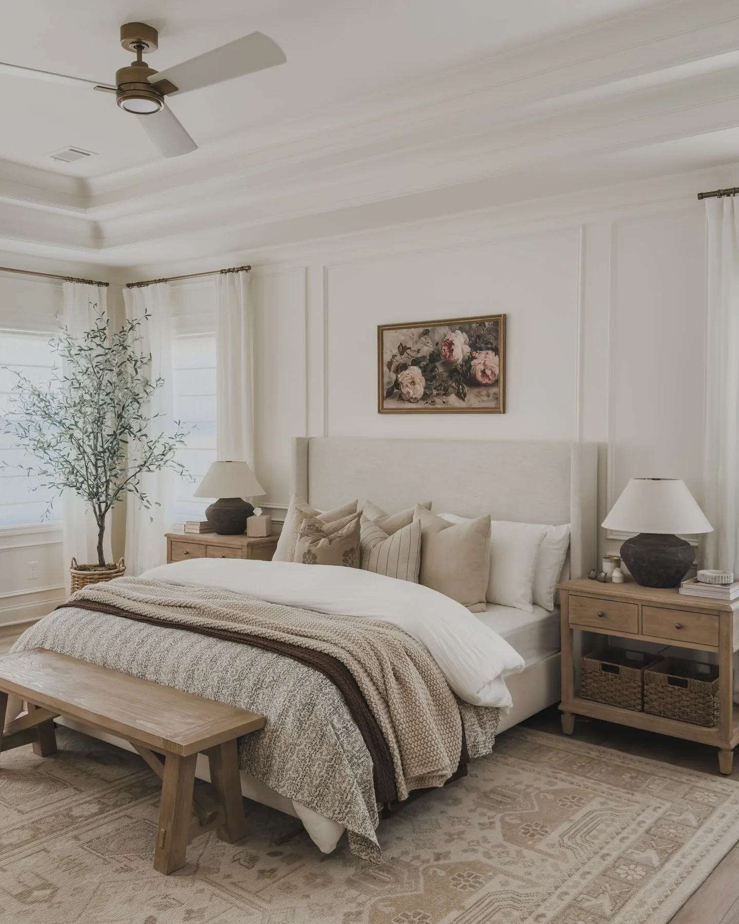 13. Rustic Romance in Layered Neutrals (Off White Bedroom Ideas)
