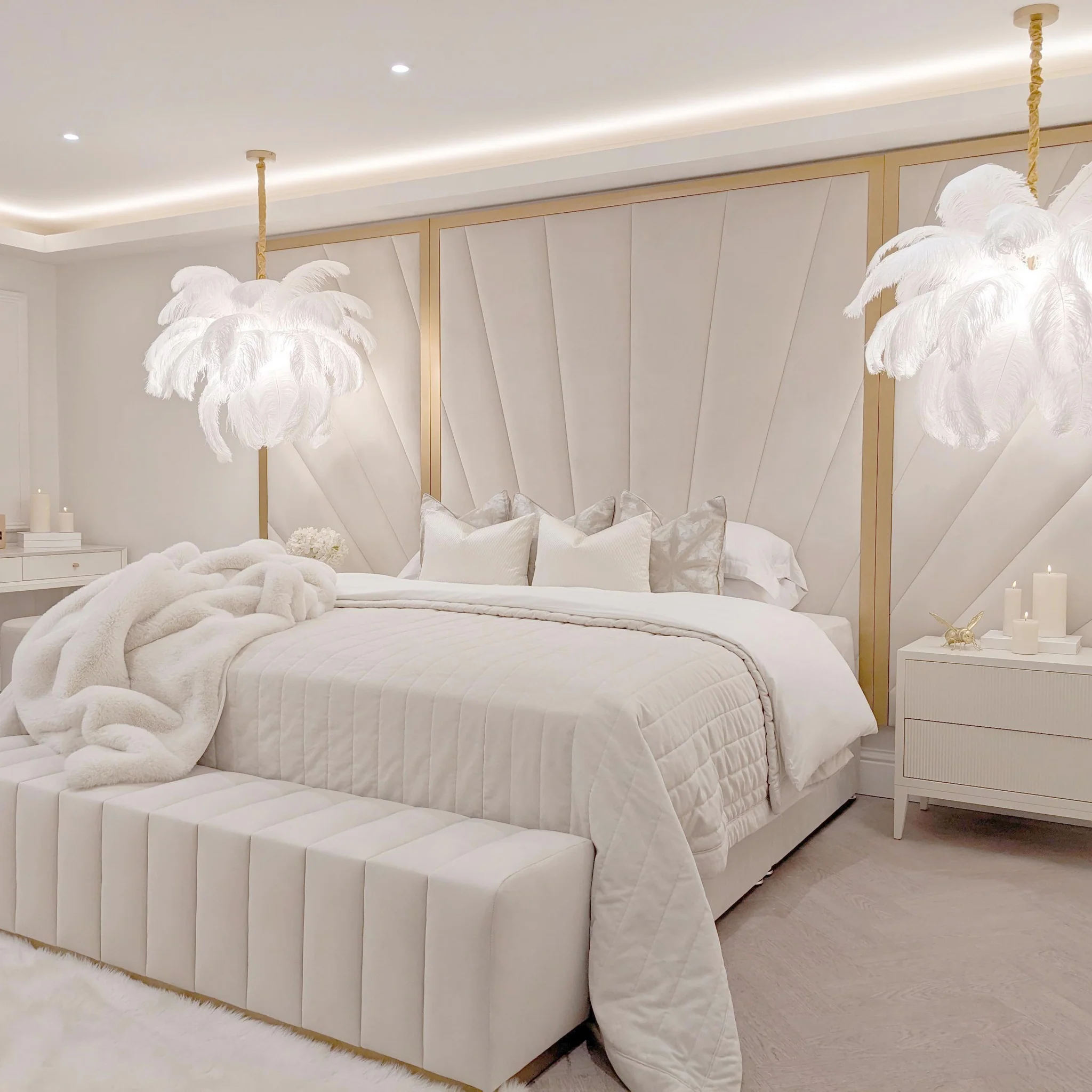 8. Boutique Luxe Elegance (Off White Bedroom Ideas)