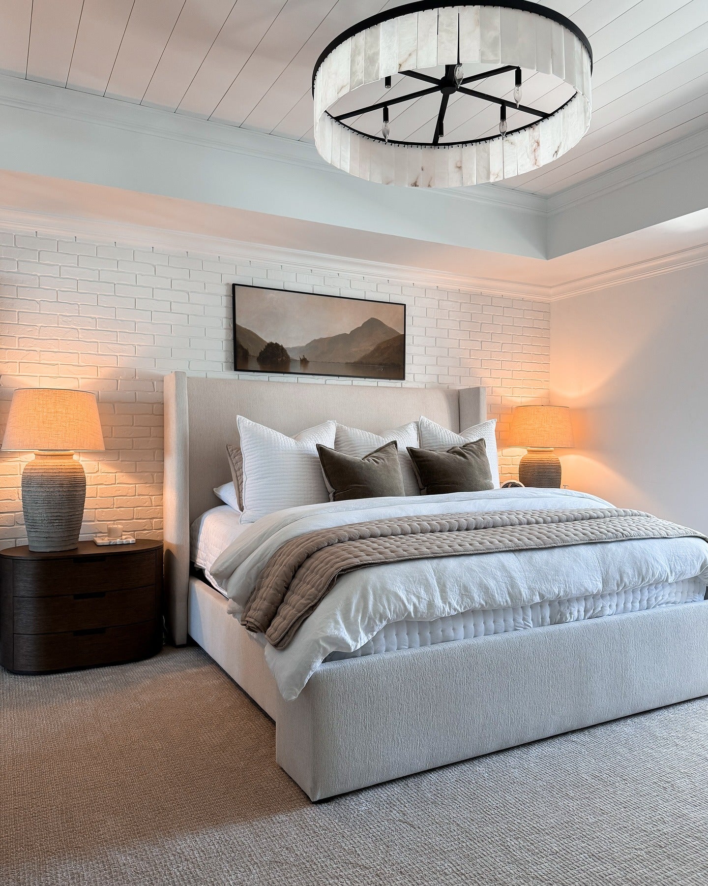 21. Textured Layers with Brick and Linen (Off White Bedroom Ideas)