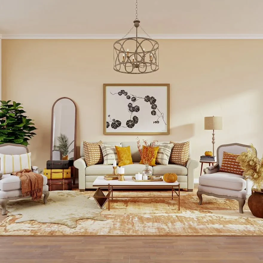 9. Earthy Charm With Seasonal Touches (Cozy Living Room Ideas)