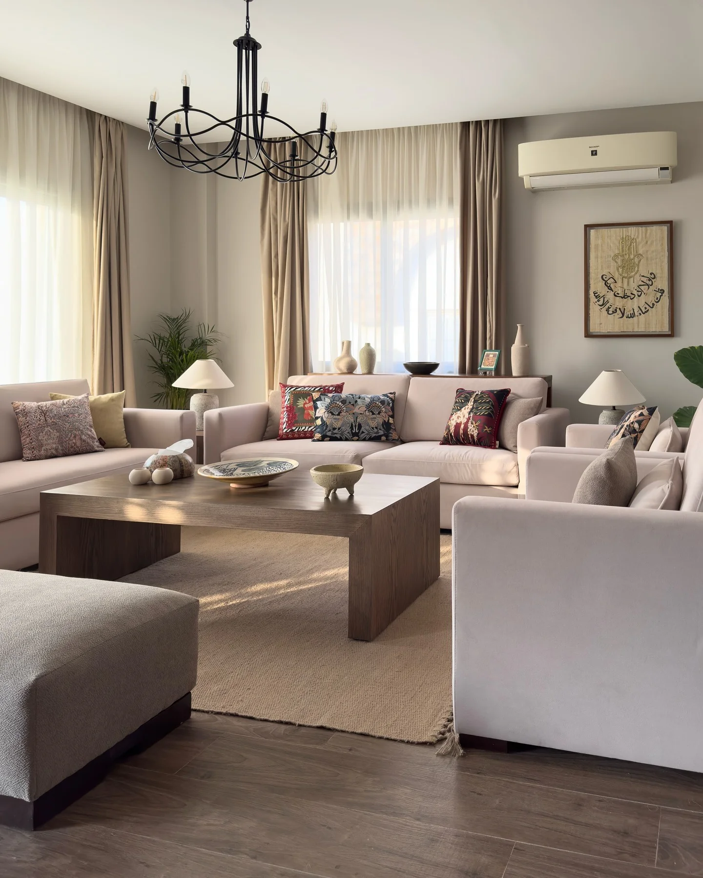 13. Textured Neutrals With Cultural Accents (Cozy Living Room Ideas)