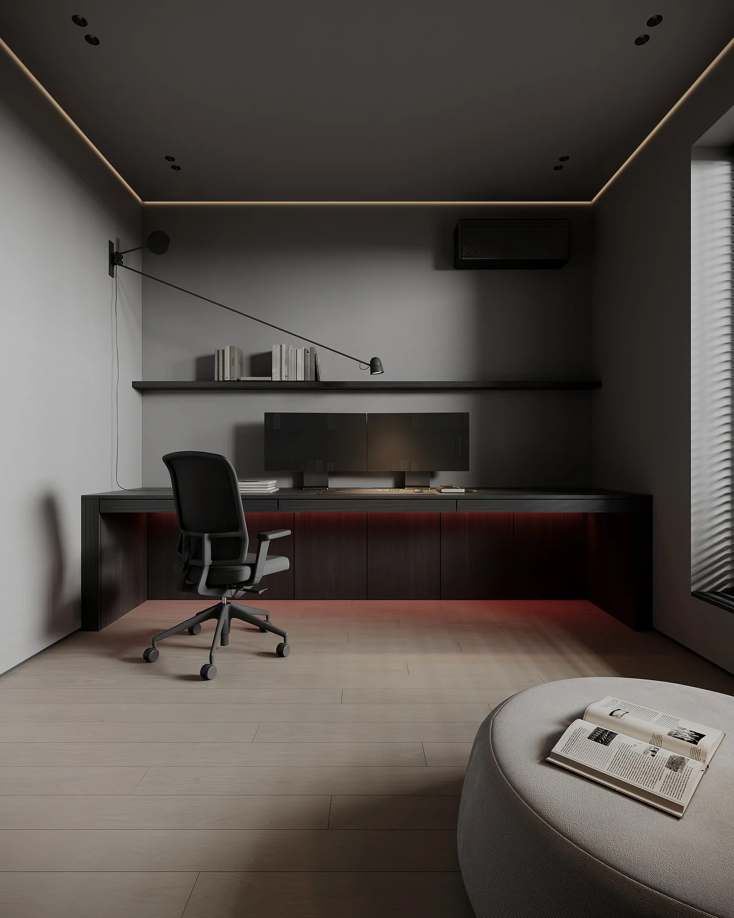 9. Minimalist Tech Office with Ambient Lighting (Masculine Home Office Ideas)