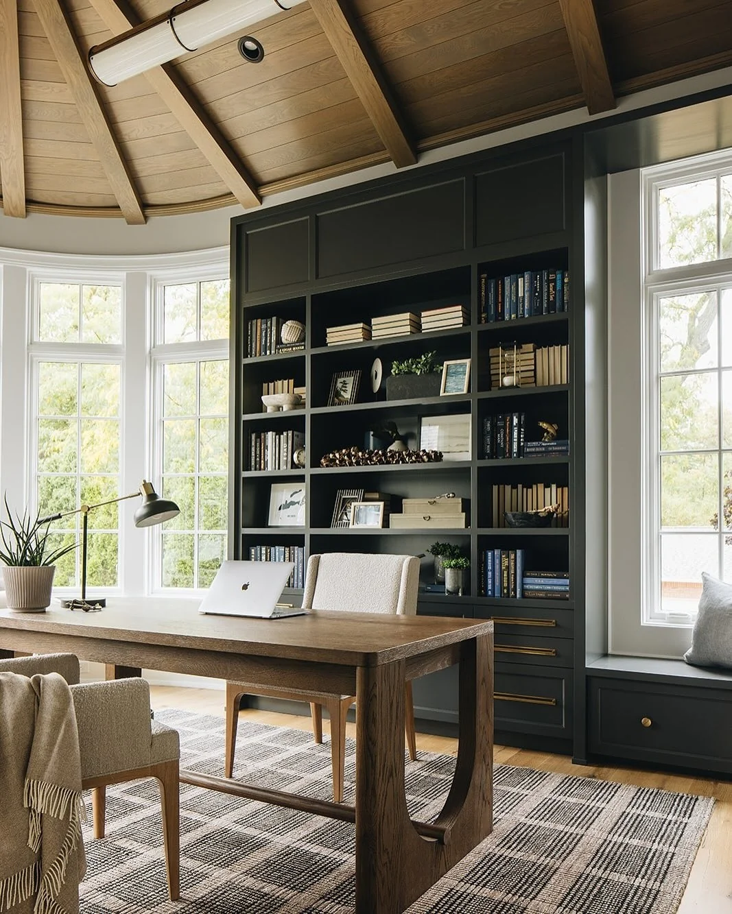 22. Architectural Library Office with Vaulted Ceiling (Masculine Home Office Ideas)