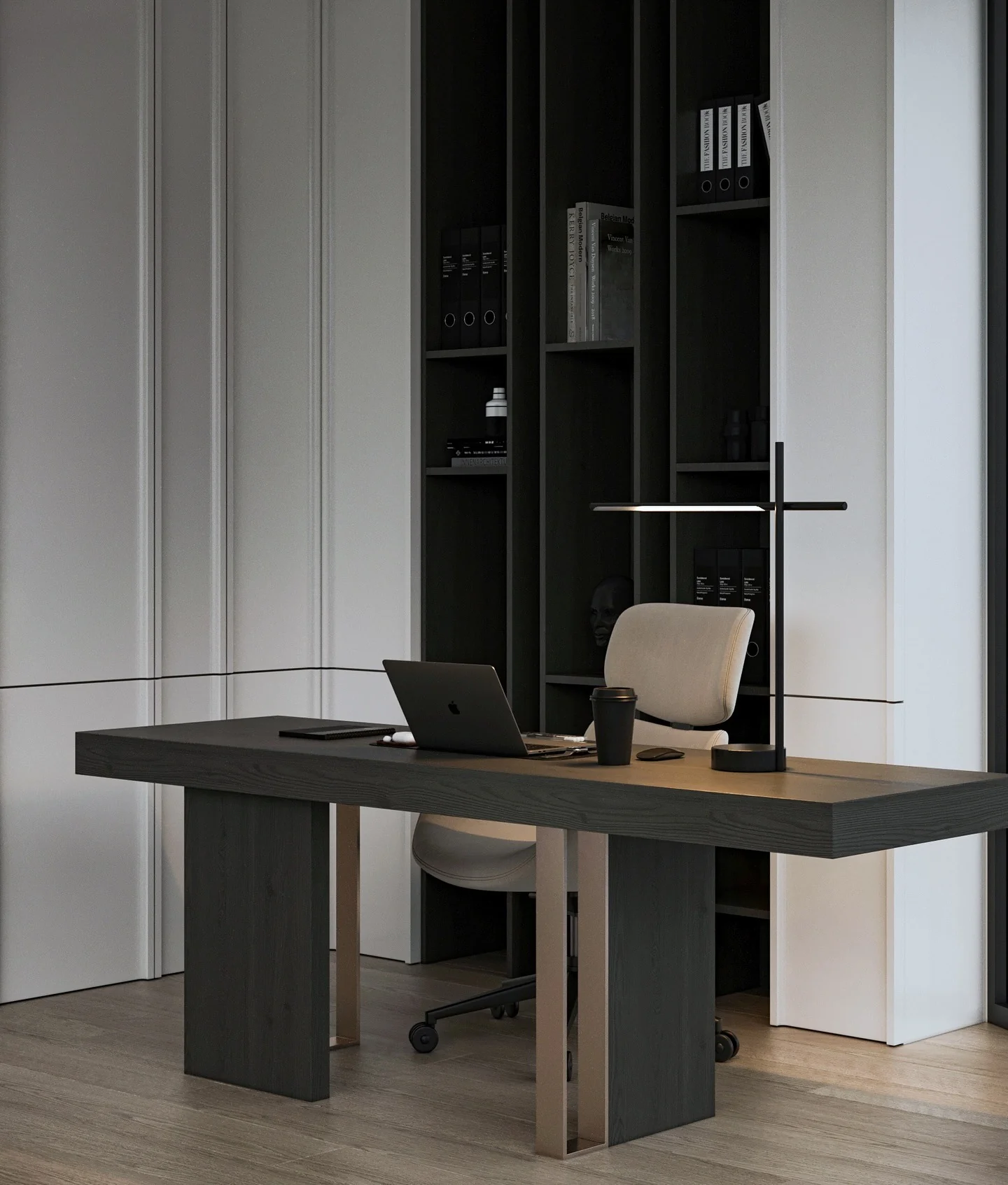 14. Minimal Executive Office in Black and Taupe (Masculine Home Office Ideas)