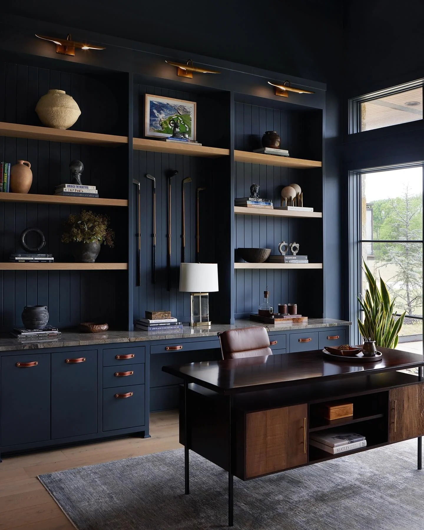 25. Modern Craftsman Style in Deep Blue and Walnut (Masculine Home Office Ideas)