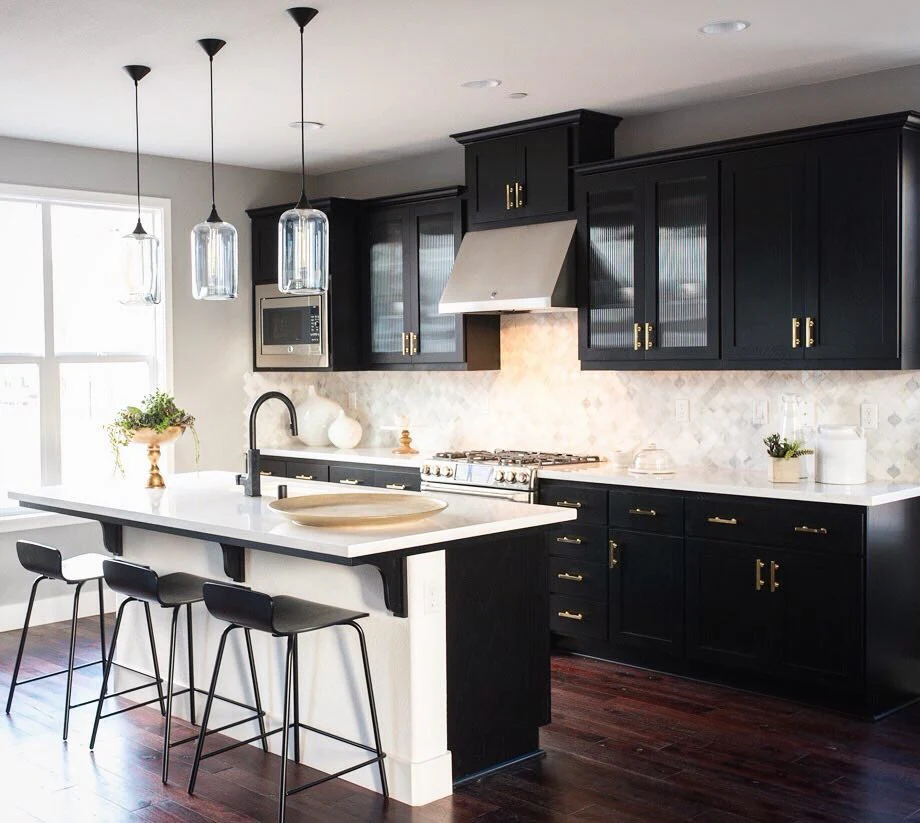 8. Bright Balance with Dark Cabinets (Black Cabinets Kitchen Ideas)