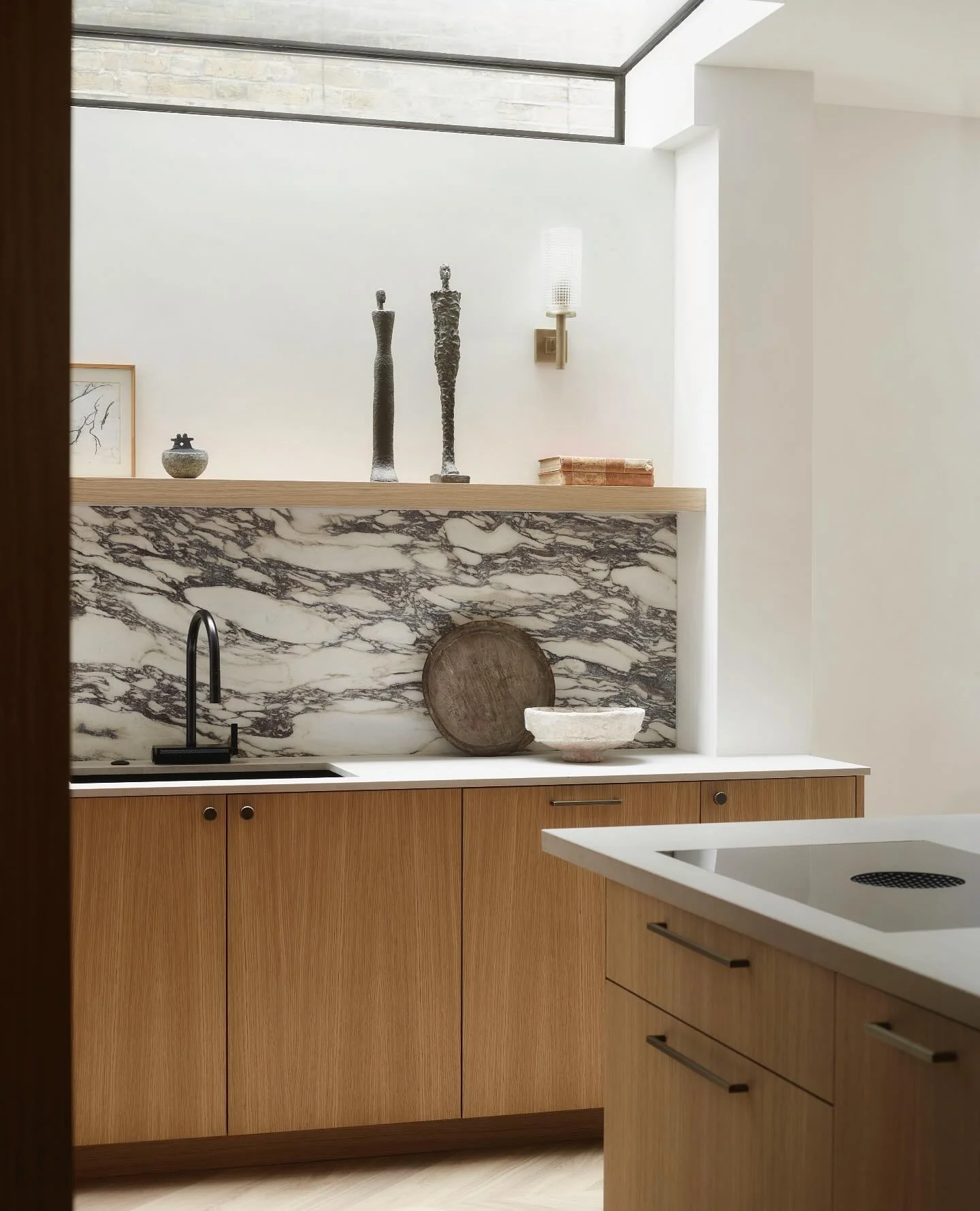 5. Modern Gallery-Inspired Marble Contrast (Brown Kitchen Cabinets Ideas)