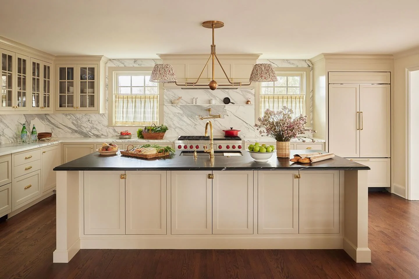 8. Refined Cream with Dark Contrast Island (Garage Kitchen Ideas)