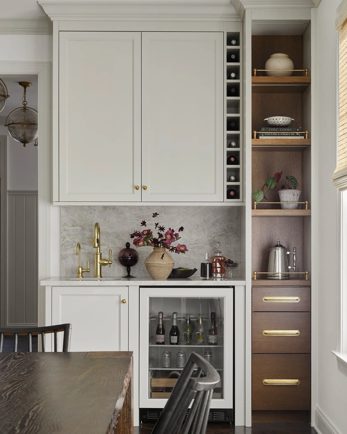 22. Compact Beverage Station in Ivory & Walnut (Garage Kitchen Ideas)