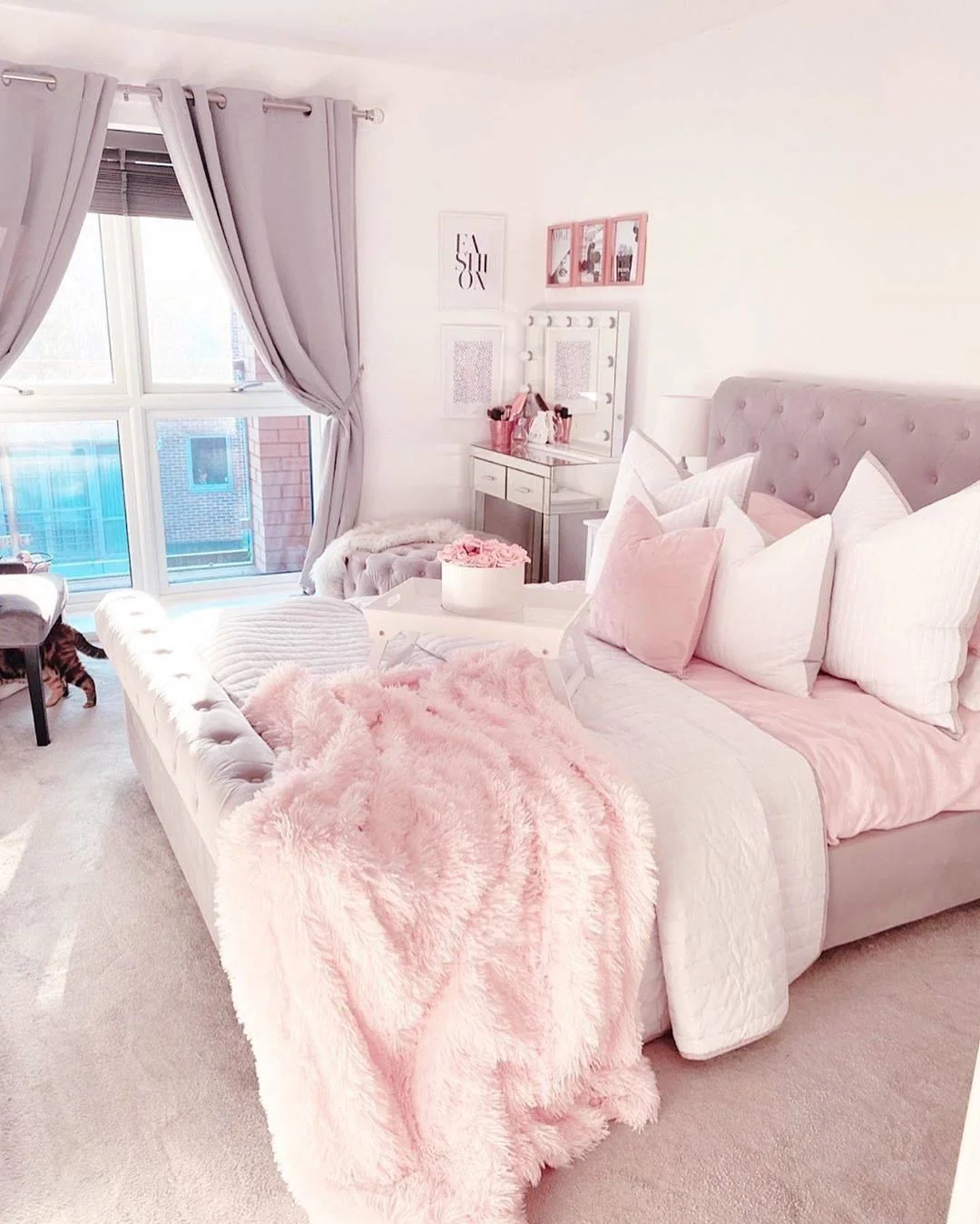 2. Elegant Minimalist with Pastel Warmth (Pink and White Bedroom Ideas)