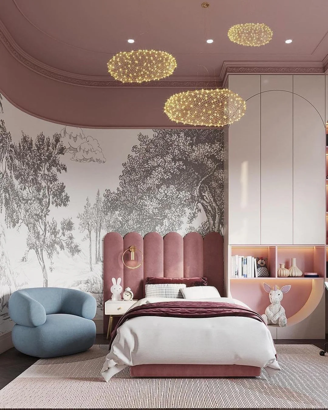 20. Earthy Blush with Botanical Wallpaper (Pink and White Bedroom Ideas)