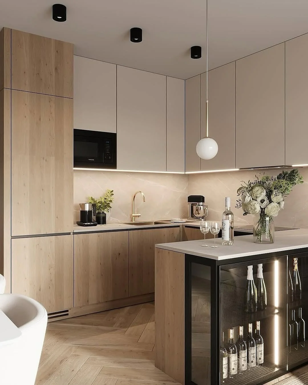 12. Contemporary Minimalism Meets Natural Wood (Beige Kitchen Ideas)